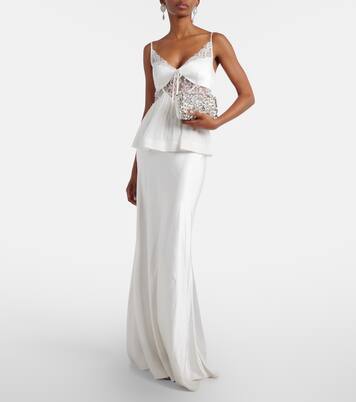 Crystal-embellished satin clutch | Self-Portrait