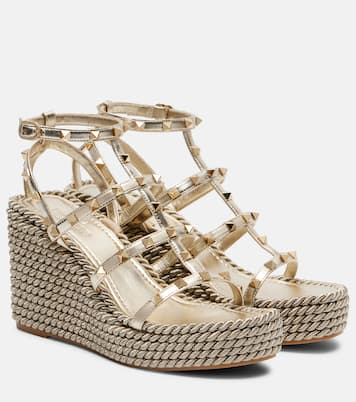 Rockstud Torchon leather wedge espadrilles | Valentino Garavani