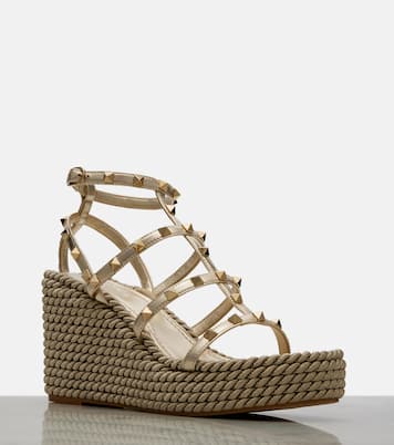 Rockstud Torchon leather wedge espadrilles | Valentino Garavani