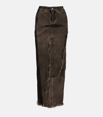 Sliced distressed denim midi skirt | Rick Owens