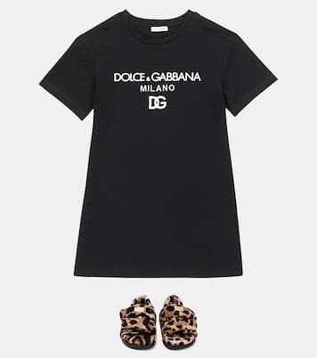 Logo leopard-print cotton sandals | Dolce&Gabbana Kids