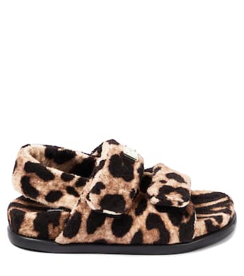 Logo leopard-print cotton sandals | Dolce&Gabbana Kids