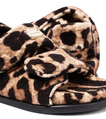 Logo leopard-print cotton sandals | Dolce&Gabbana Kids