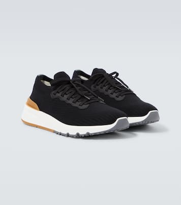 Leather-trimmed knit sneakers | Brunello Cucinelli