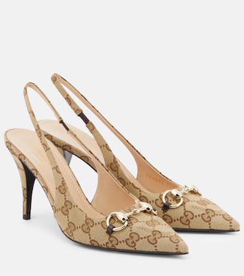 Slingback-Pumps Horsebit GG aus Canvas | Gucci