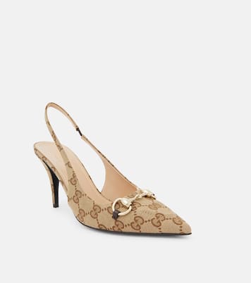 Slingback-Pumps Horsebit GG aus Canvas | Gucci