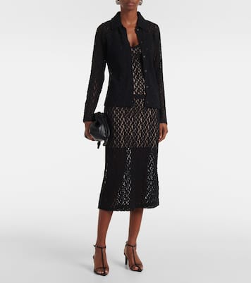 Floral sheer smocked lace midi skirt | Vince