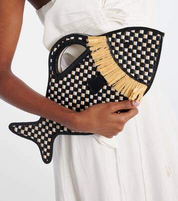 Cleo leather and raffia basket bag | Staud