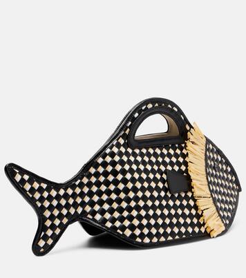 Cleo leather and raffia basket bag | Staud