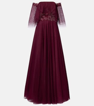 Verzierte Off-Shoulder-Robe aus Tüll | Costarellos