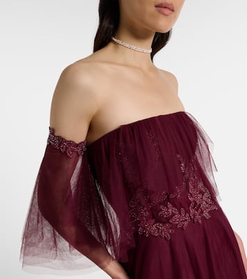 Verzierte Off-Shoulder-Robe aus Tüll | Costarellos