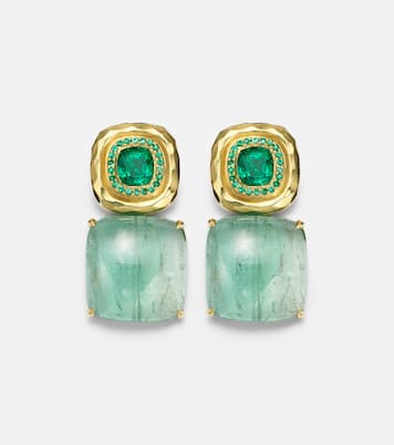 Ohrringe Double Orbit aus 18kt Gelbgold mit Smaragden und Turmalin | Octavia Elizabeth