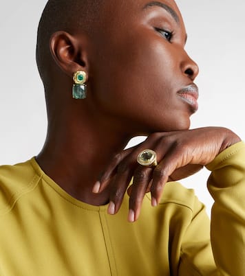 Ohrringe Double Orbit aus 18kt Gelbgold mit Smaragden und Turmalin | Octavia Elizabeth
