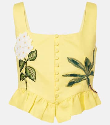 Eslabón floral-appliqué linen crop top | Agua by Agua Bendita