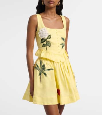 Eslabón floral-appliqué linen crop top | Agua by Agua Bendita