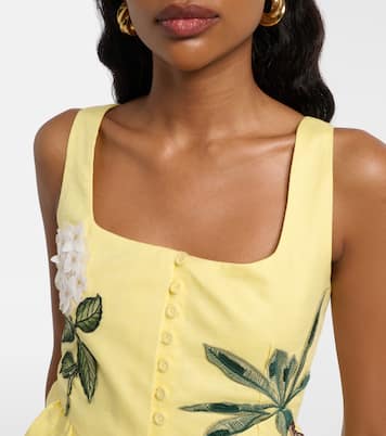 Eslabón floral-appliqué linen crop top | Agua by Agua Bendita