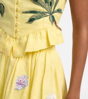 Eslabón floral-appliqué linen crop top | Agua by Agua Bendita