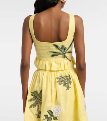 Eslabón floral-appliqué linen crop top | Agua by Agua Bendita