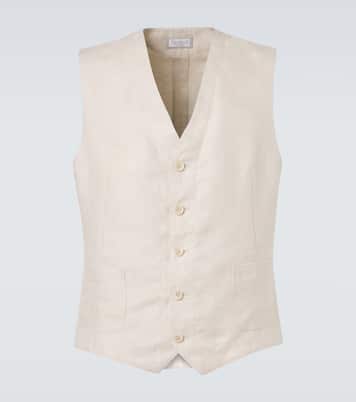 Herringbone linen vest | Brunello Cucinelli