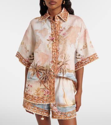 Camisa oversized Mahon de lino estampada | Zimmermann