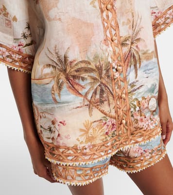 Camisa oversized Mahon de lino estampada | Zimmermann