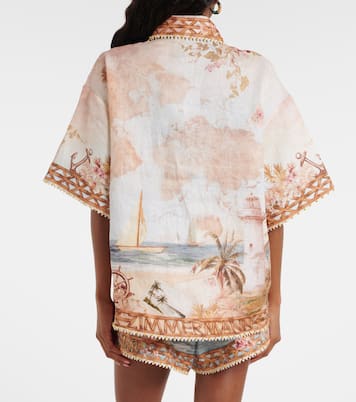 Camisa oversized Mahon de lino estampada | Zimmermann