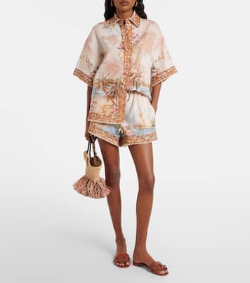 Camisa oversized Mahon de lino estampada | Zimmermann