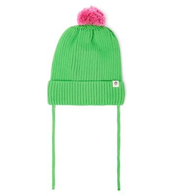 Pom pom rib-knitted cotton beanie | Mini Rodini
