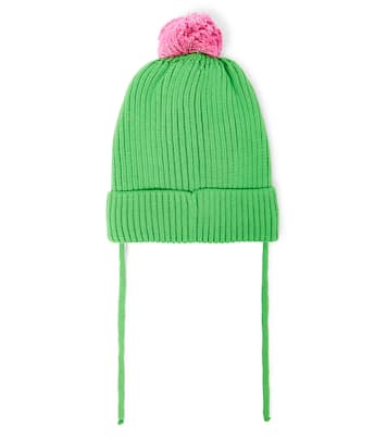 Pom pom rib-knitted cotton beanie | Mini Rodini