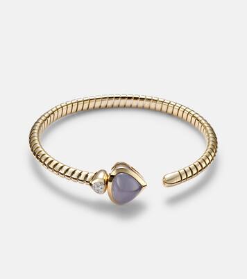 Trisolina Bypass 18kt gold cuff bracelet with chalcedony and diamonds | Marina B