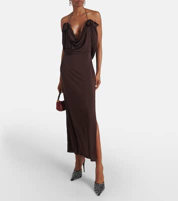 Floral-appliqué draped midi dress | Magda Butrym