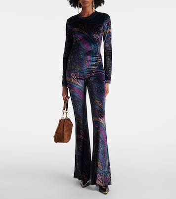 Pantalon évasé imprimé à taille haute en velours | Etro