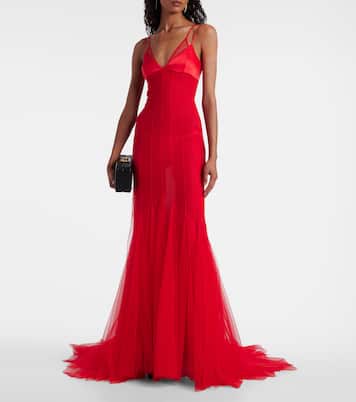 Robe longue en satin et tulle | David Koma