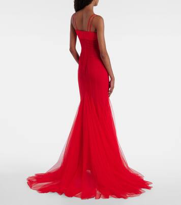 Robe longue en satin et tulle | David Koma
