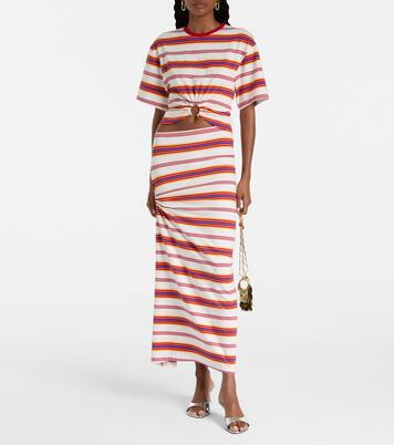 Gathered striped cotton-blend maxi skirt | Rabanne