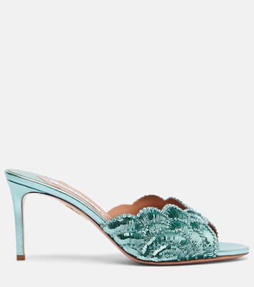 Ce Soir 75 sequined metallic leather mules | Aquazzura