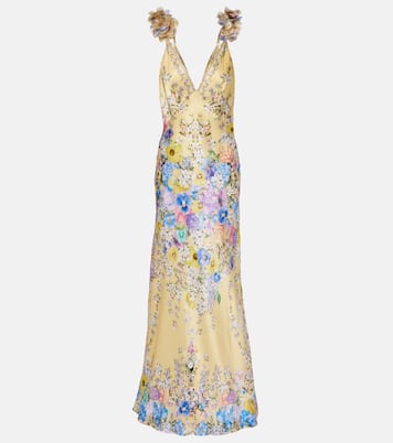 Embellished floral ruffled silk satin maxi dress | Camilla