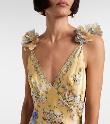 Embellished floral ruffled silk satin maxi dress | Camilla