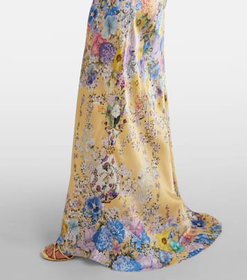 Embellished floral ruffled silk satin maxi dress | Camilla