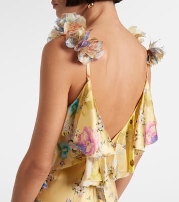 Embellished floral ruffled silk satin maxi dress | Camilla