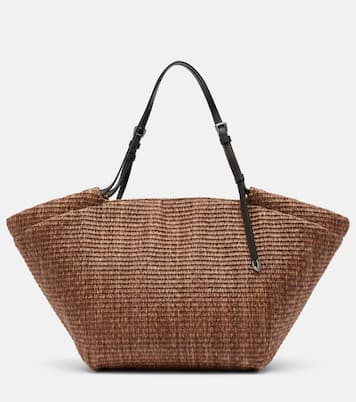 Large leather-trimmed raffia-effect tote bag | Brunello Cucinelli