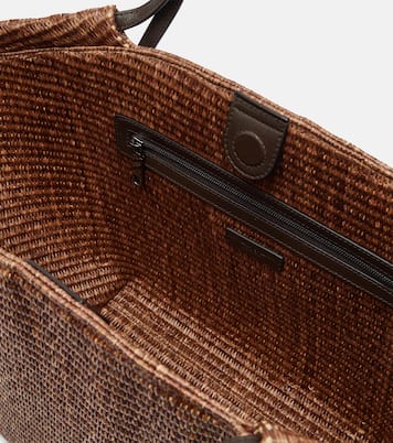 Large leather-trimmed raffia-effect tote bag | Brunello Cucinelli