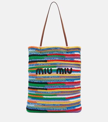 Leather-trimmed crochet tote bag | Miu Miu