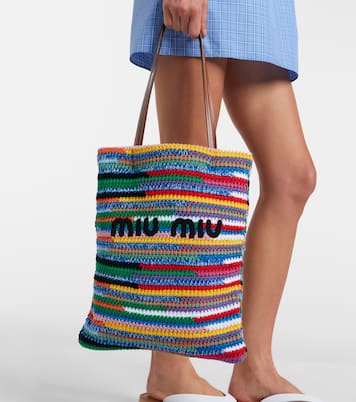 Leather-trimmed crochet tote bag | Miu Miu