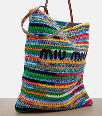Leather-trimmed crochet tote bag | Miu Miu