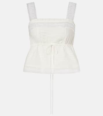 Lace-trimmed ruffled cotton crop top | Ganni