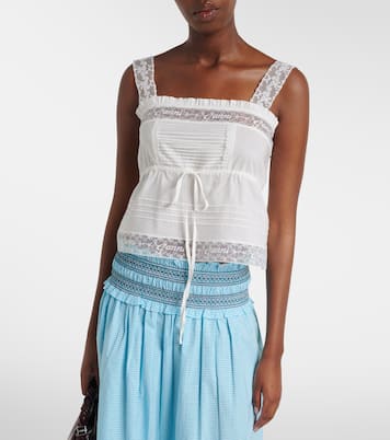 Lace-trimmed ruffled cotton crop top | Ganni
