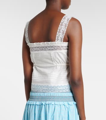 Lace-trimmed ruffled cotton crop top | Ganni