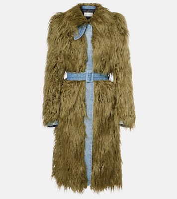 Mantel Rangel aus Faux Fur mit Denim | Dries Van Noten