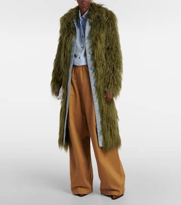 Mantel Rangel aus Faux Fur mit Denim | Dries Van Noten